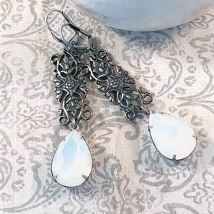 Vintage Moonstone Earring Opal Antique Silver